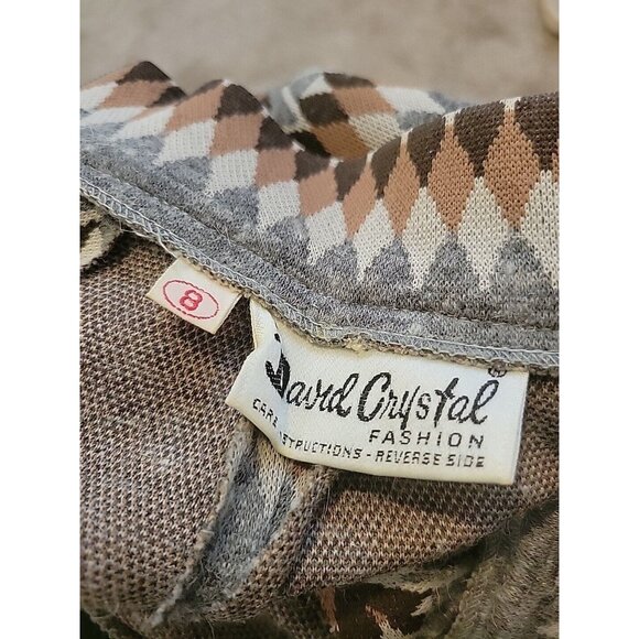 70s David Crystal Mock Turtleneck Sheath Dress Argyle Diamond Motif - Picture 9 of 13